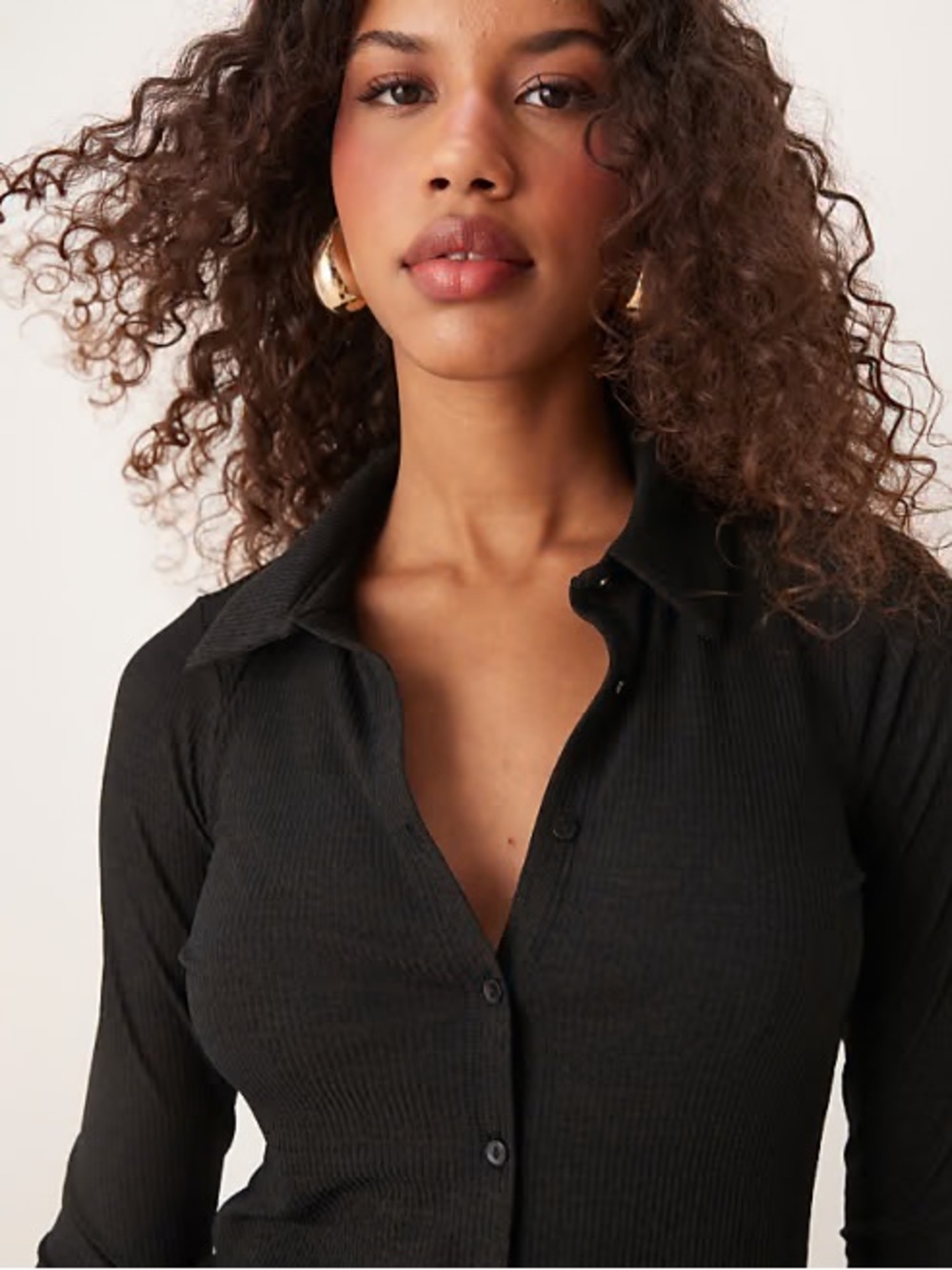 Abercrombie & Fitch Black Ribbed Button-Down Top